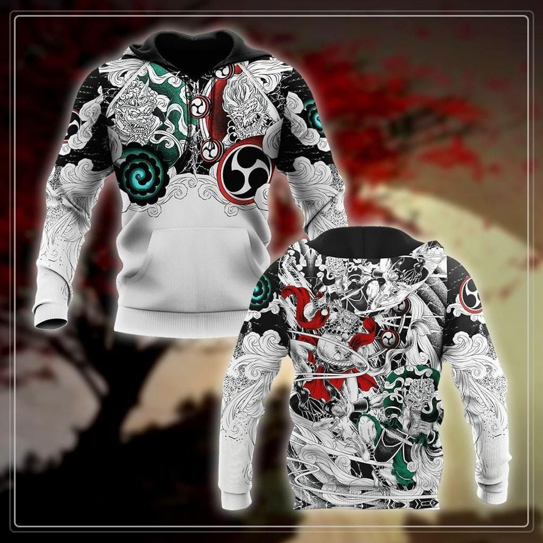 FUNSTUFFPRINT Japan Battle Of The Gods Fujin And Raijin 3D Hoodie and Zip Hoodie
