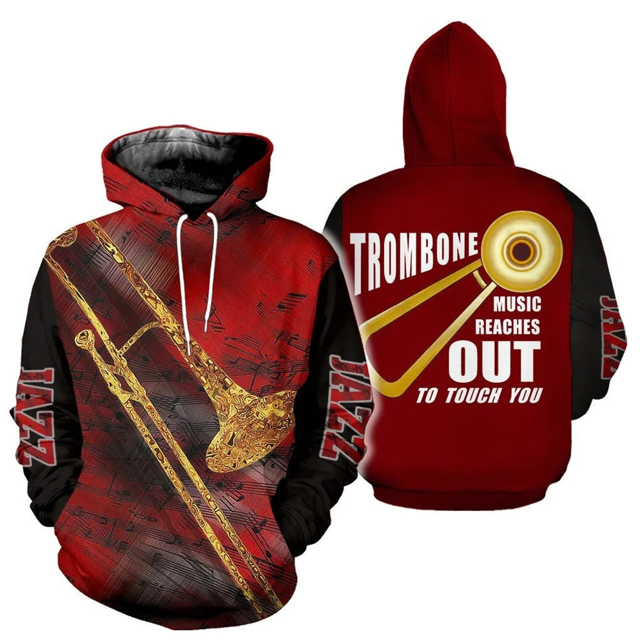 FUNSTUFFPRINT Jazz Trombone Art Trombone Music 3D Hoodie and Zip Hoodie