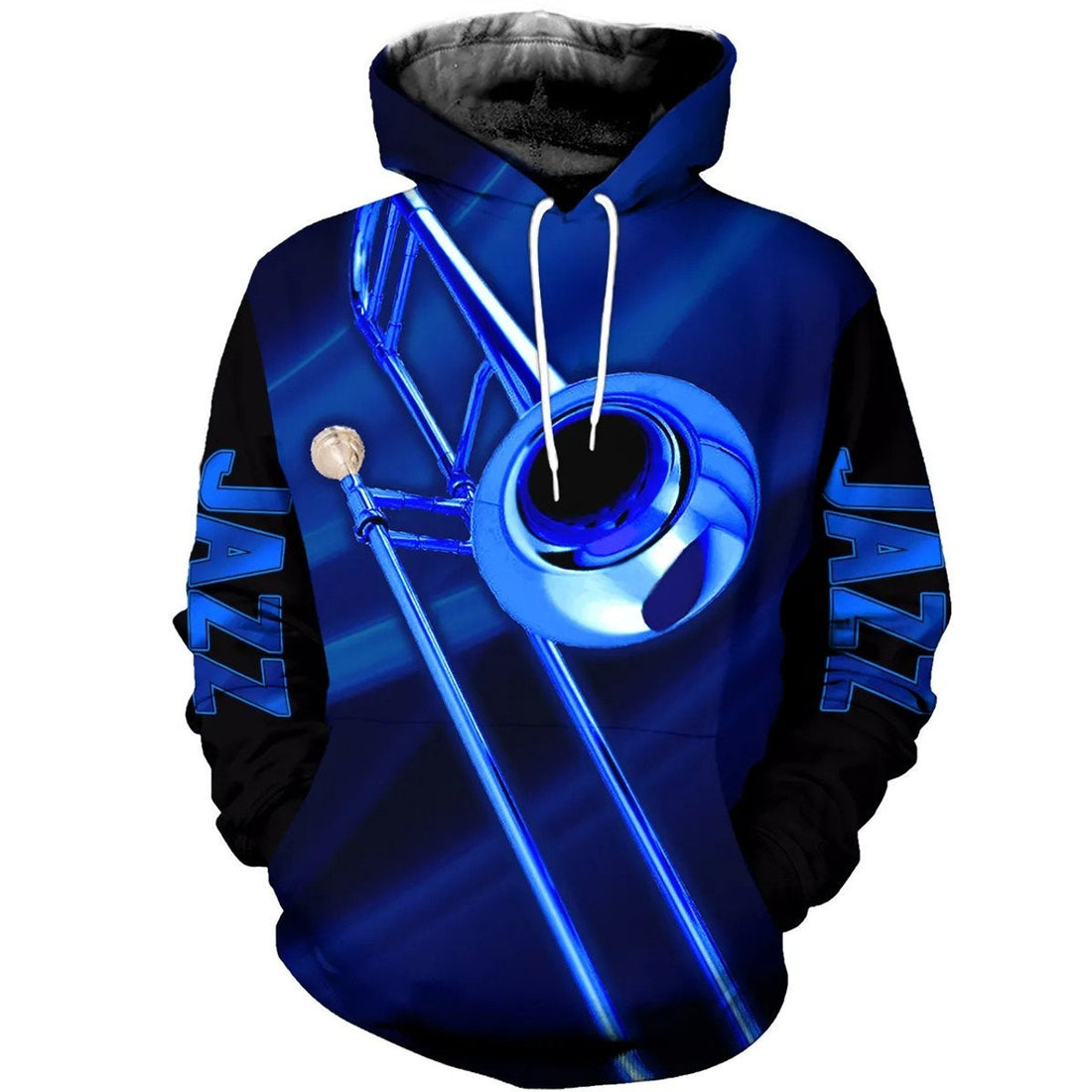 FUNSTUFFPRINT Jazz Trombone Blue 3D Hoodie and Zip Hoodie