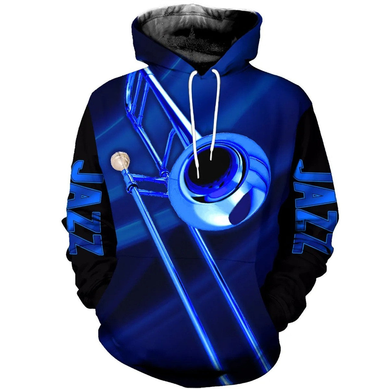 FUNSTUFFPRINT Jazz Trombone Blue 3D Hoodie and Zip Hoodie