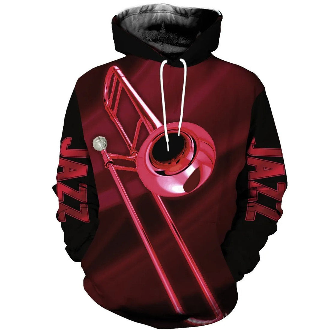 FUNSTUFFPRINT Jazz Trombone Red 3D Hoodie and Zip Hoodie