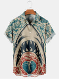 Hawaiian Vintage Shark Print Men's hawaiian Shirt, independence day hawaiian shirt