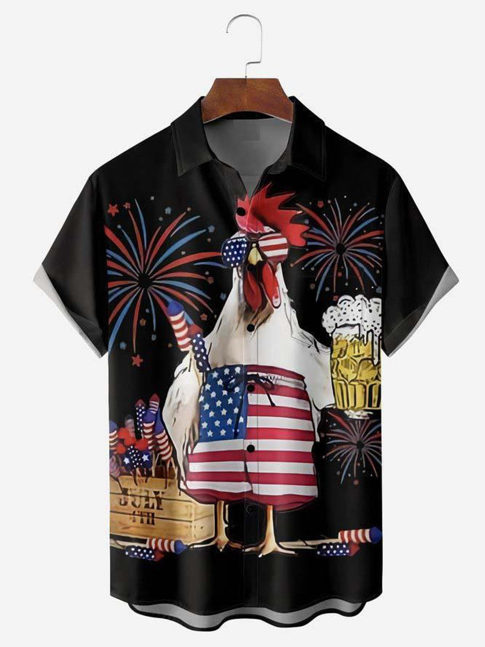 American Flag Turkey Beer Men's Beach hawaiian Shirt, 4th of july hawaiian shirt
