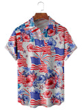 American Flag Flower Casual Men's hawaiian Shirt, 4th of july hawaiian shirt