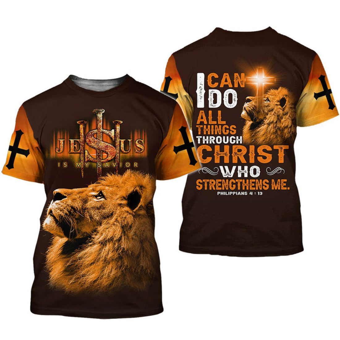 FUNSTUFFPRINT 3D All Over Print Jesus And Lion Hoodie T-Shirt For Men And Woman I Can Do All Things Through Christ Who Strengthens Me 3D T-shirt