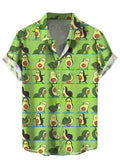 Men's Hawaiian Shirts Avocados Yoga Print Short Sleeve Shirt