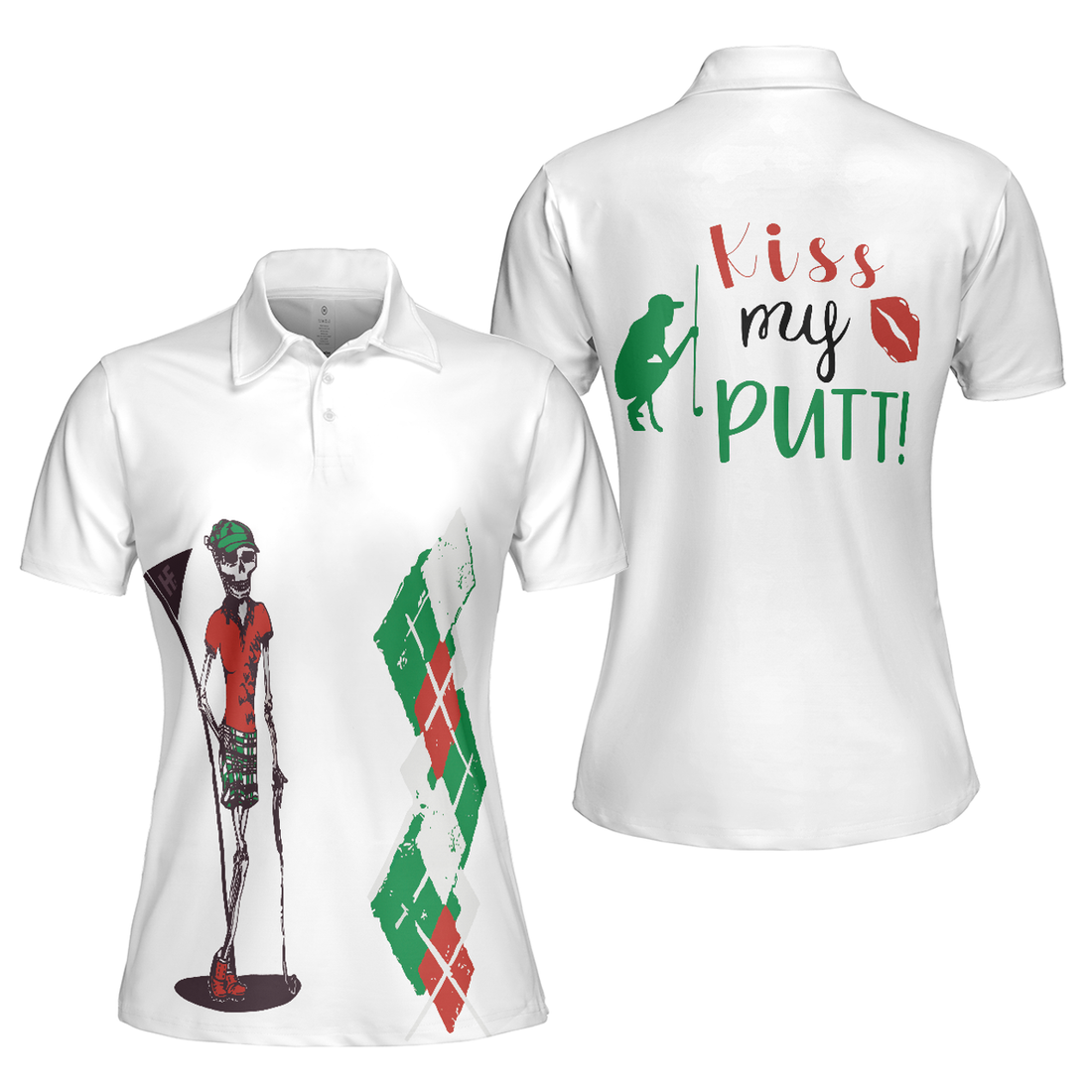 Kiss My Putt Golf Short Sleeve Women Polo Shirt