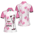Ladies Mrs. Bones Golf Pink Argyle Short Sleeve Women Polo Shirt, Proof That Women Can Drive White And Pink Golf Shirt For Ladies