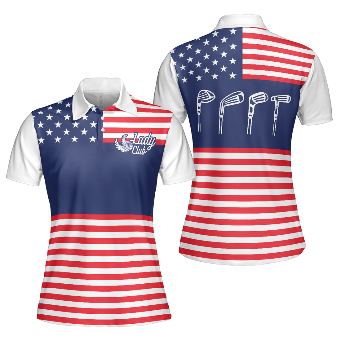 Lady Squad America Flag Golf Shirt, Short Sleeve Women Polo Shirt