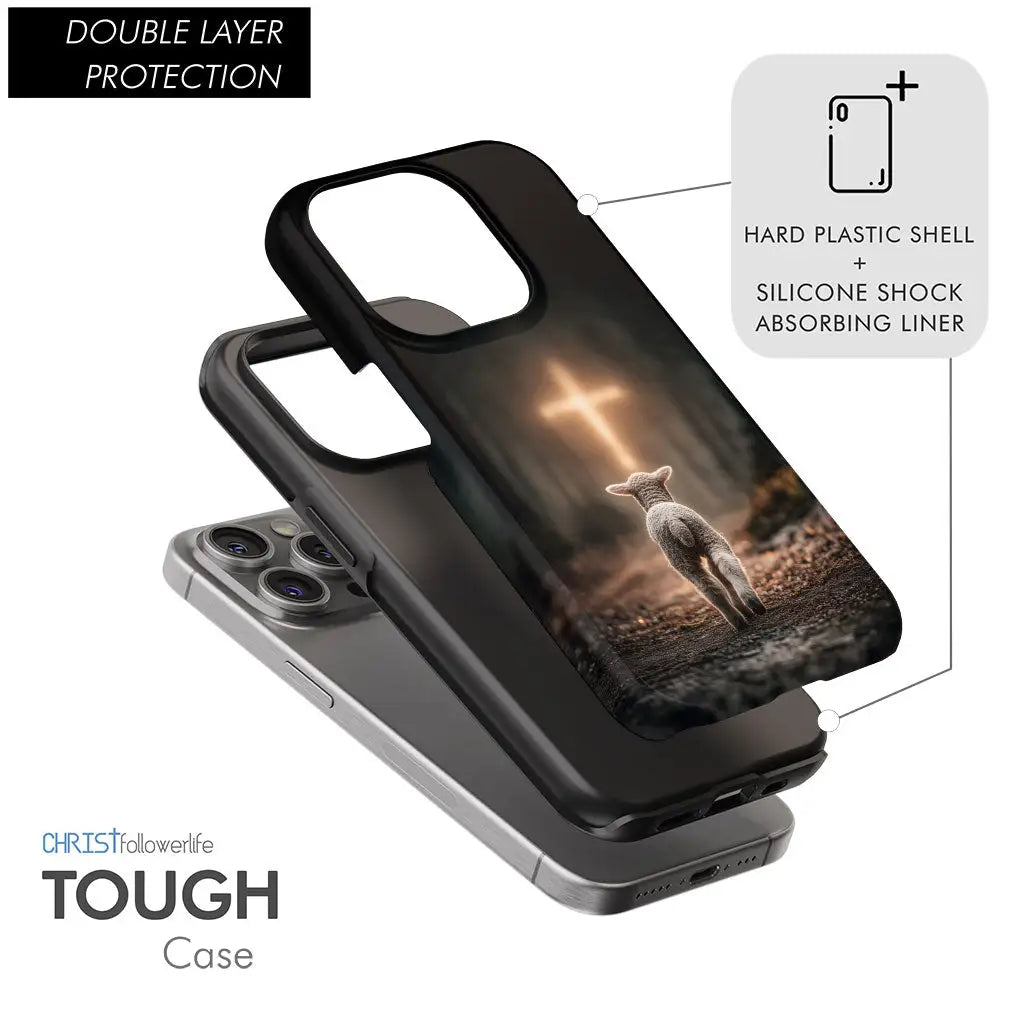 Lamb Walking Toward the Glowing Cross – Christian Phone Case