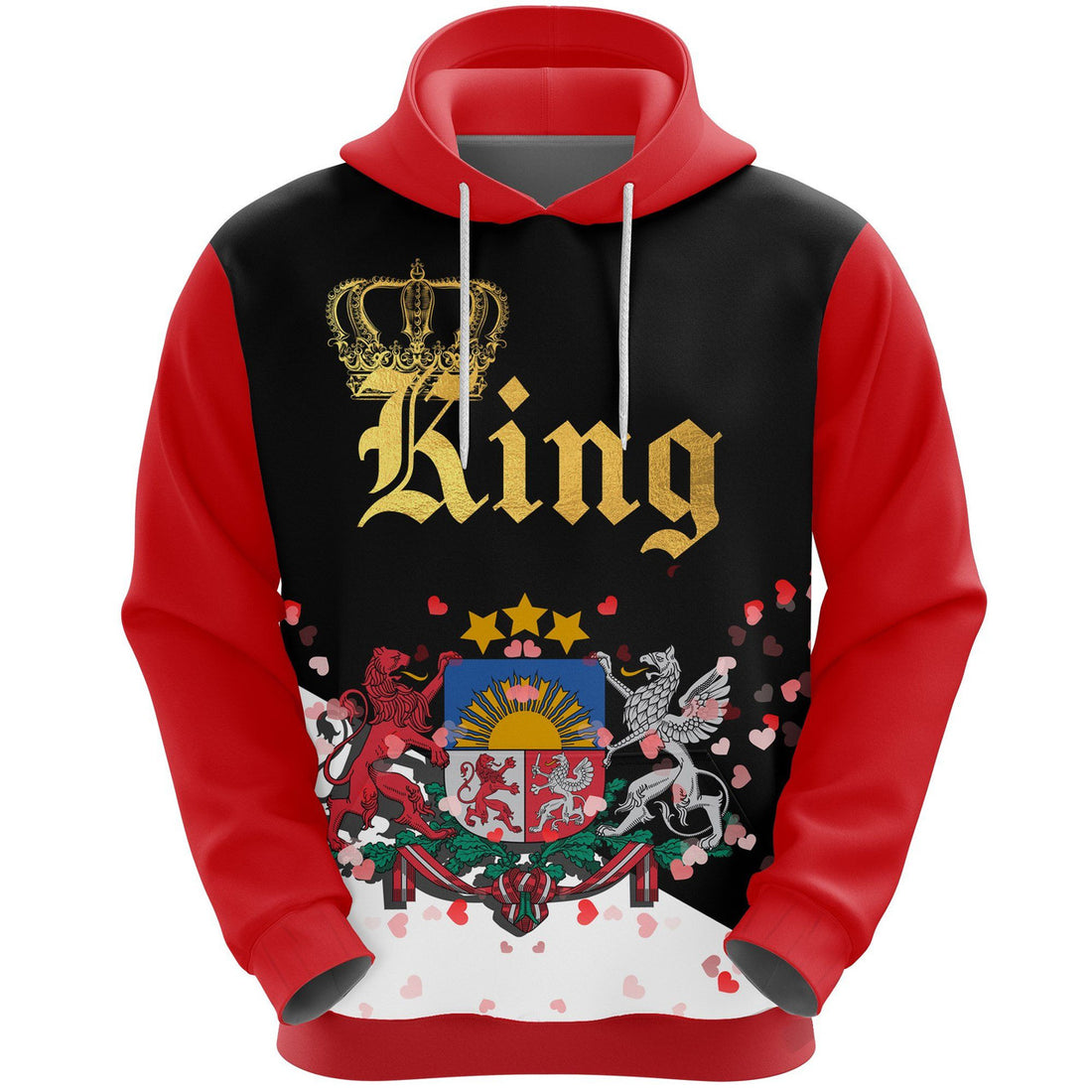 FUNSTUFFPRINT Latvia King Valentine 3D Hoodie and Zip Hoodie