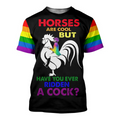 FUNSTUFFPRINT Funny Gay Pride Shirt, Ridden A Cock Rainbow Shirt, Gift For Pride Month 3D T-shirt