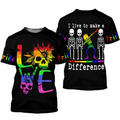 FUNSTUFFPRINT Pride Shirt For Women, Skulls Pride Shirt For Men, I Live To Make A Difference LGBTQ Pride Shirt 3D T-shirt