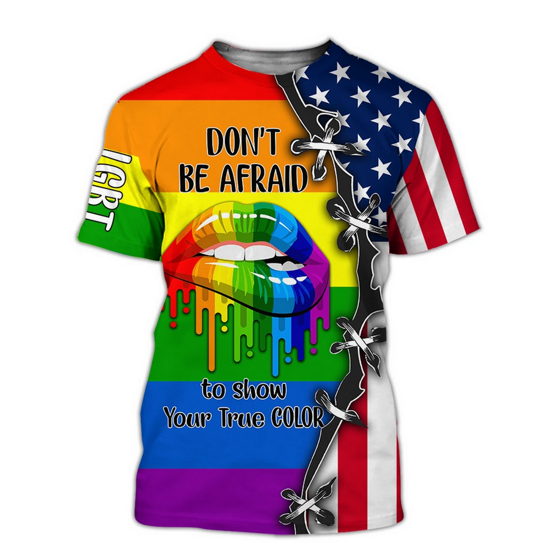 FUNSTUFFPRINT LGBT Don't Be Afraid To Show Your True Color Pride 3D All Over Printed Shirt 3D T-shirt