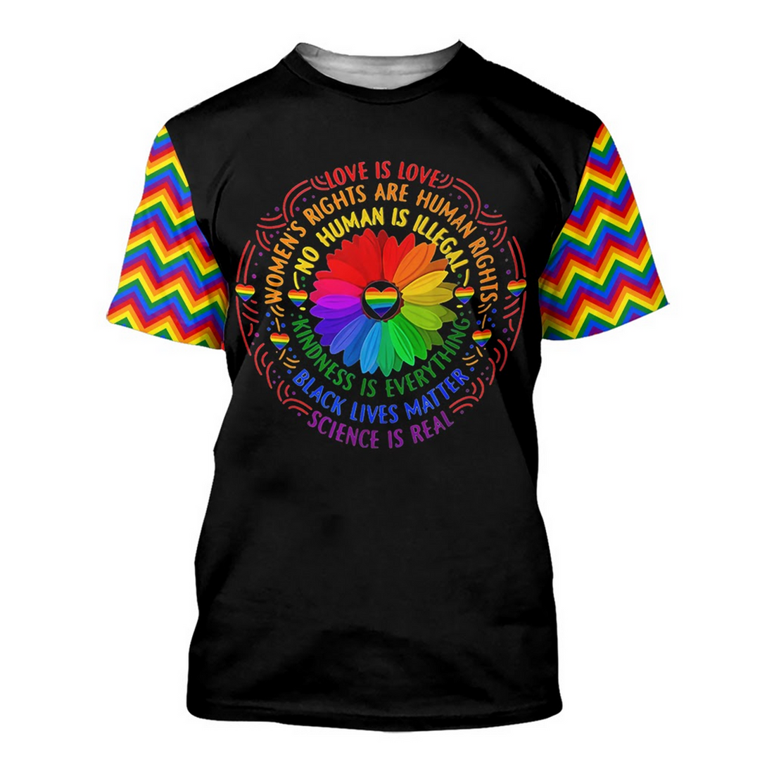 FUNSTUFFPRINT Rainbow Pride Shirt For LGBT, Love Is Love, Human Rights Rainbow Shirt, FLower Heart LGB3D T-shirt