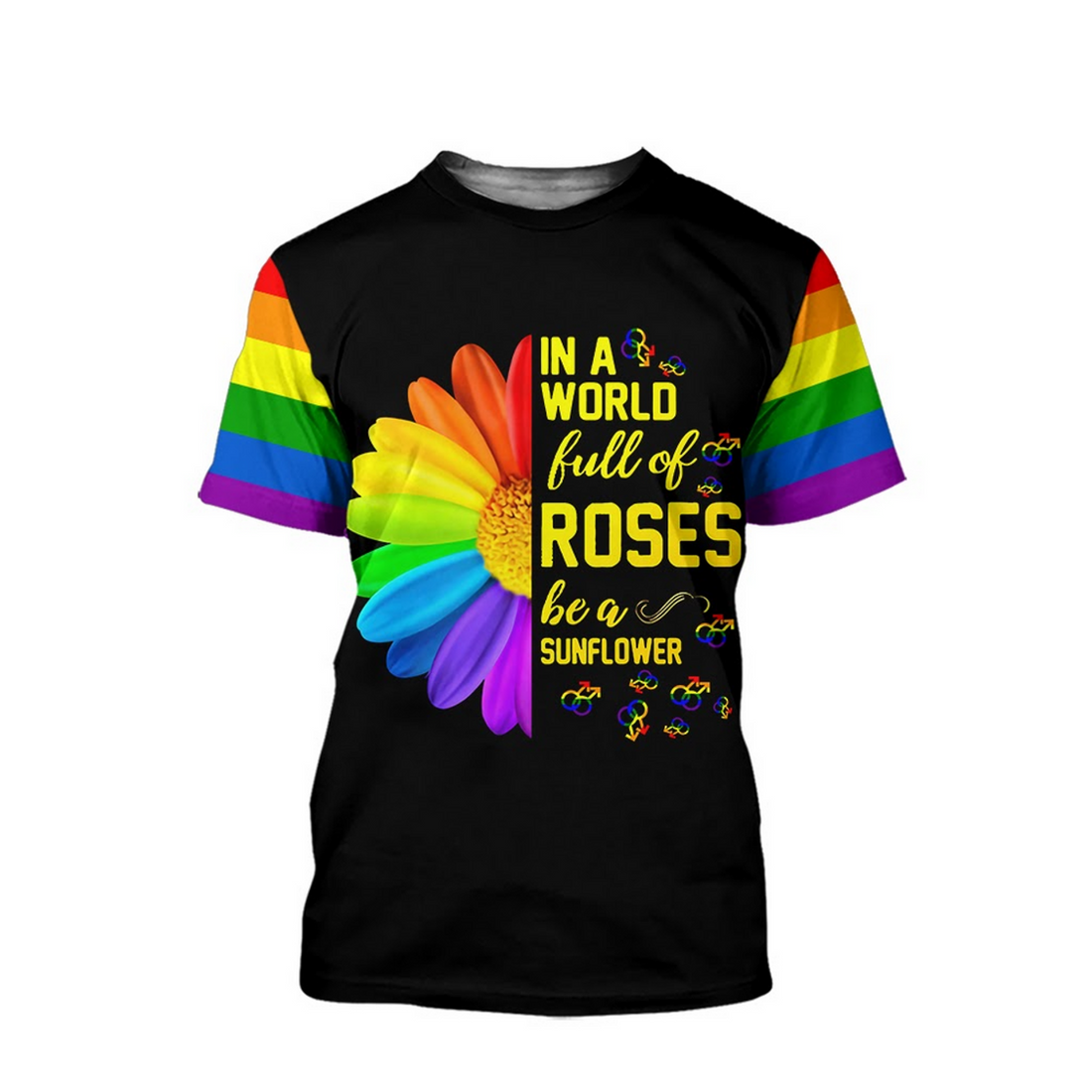 FUNSTUFFPRINT LGBT 3D All Over Printed Clothes, In A World Full Of Roses, Pride Month Gift 3D T-shirt