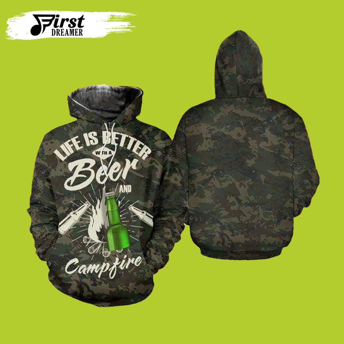 FUNSTUFFPRINT Life Is Better With Beer And Campfire 3D Hoodie and Zip Hoodie