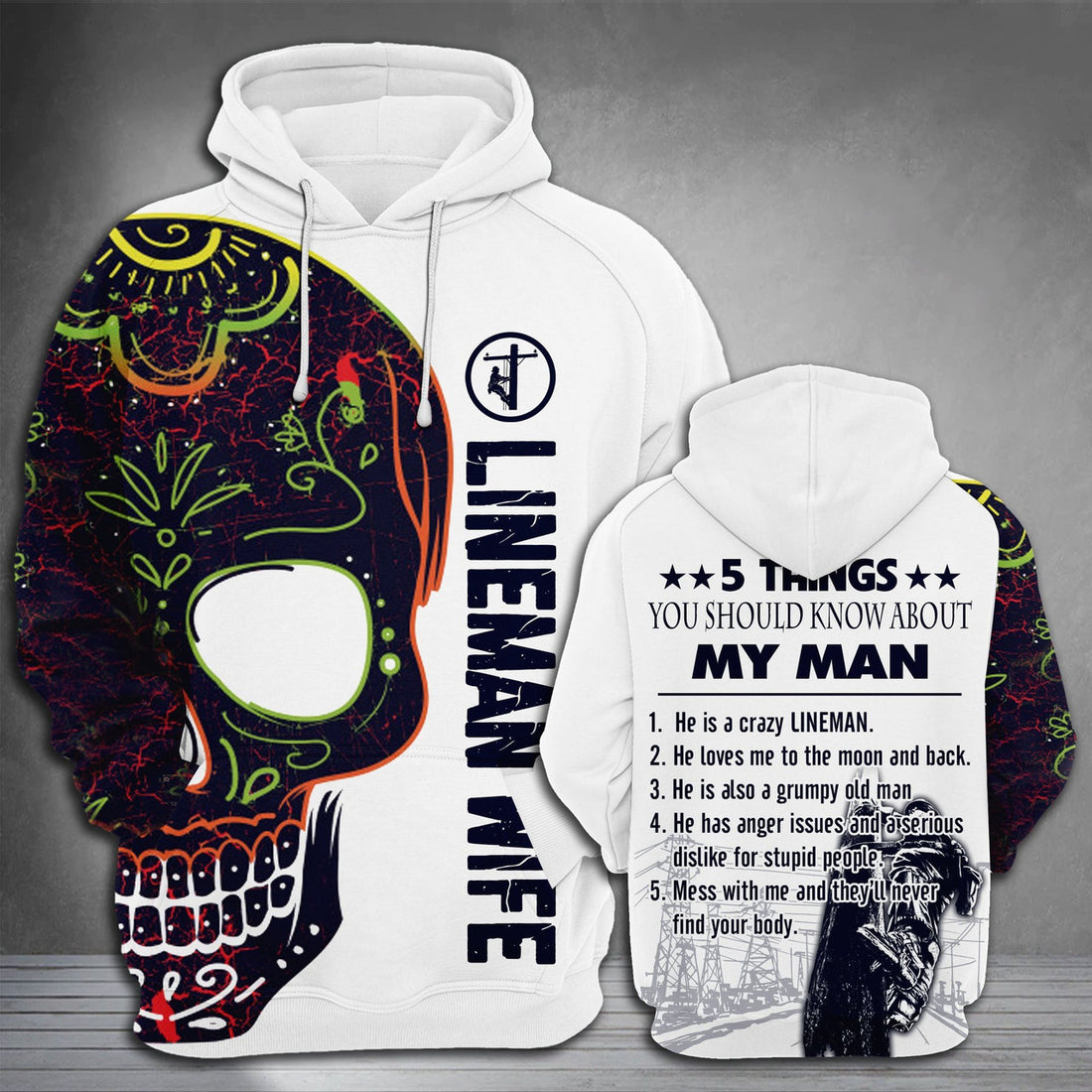 FUNSTUFFPRINT Lineman Wife 3D Hoodie and Zip Hoodie
