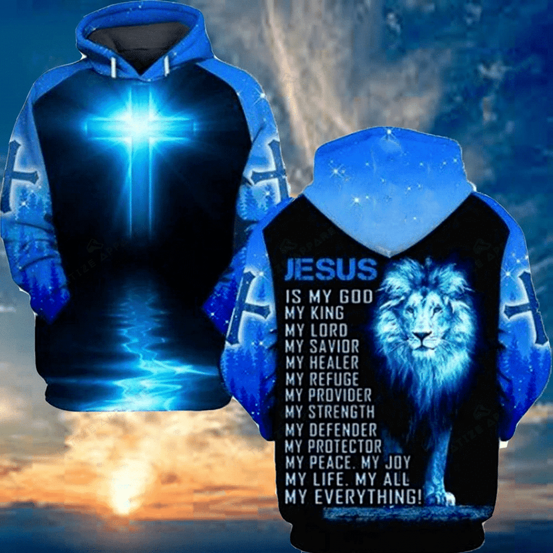 FUNSTUFFPRINT Lion Jesus Is My God My King My Lord 3D Hoodie and Zip Hoodie