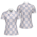 Little Flowers Blue Pink Plaid Short Sleeve Women Polo Shirt