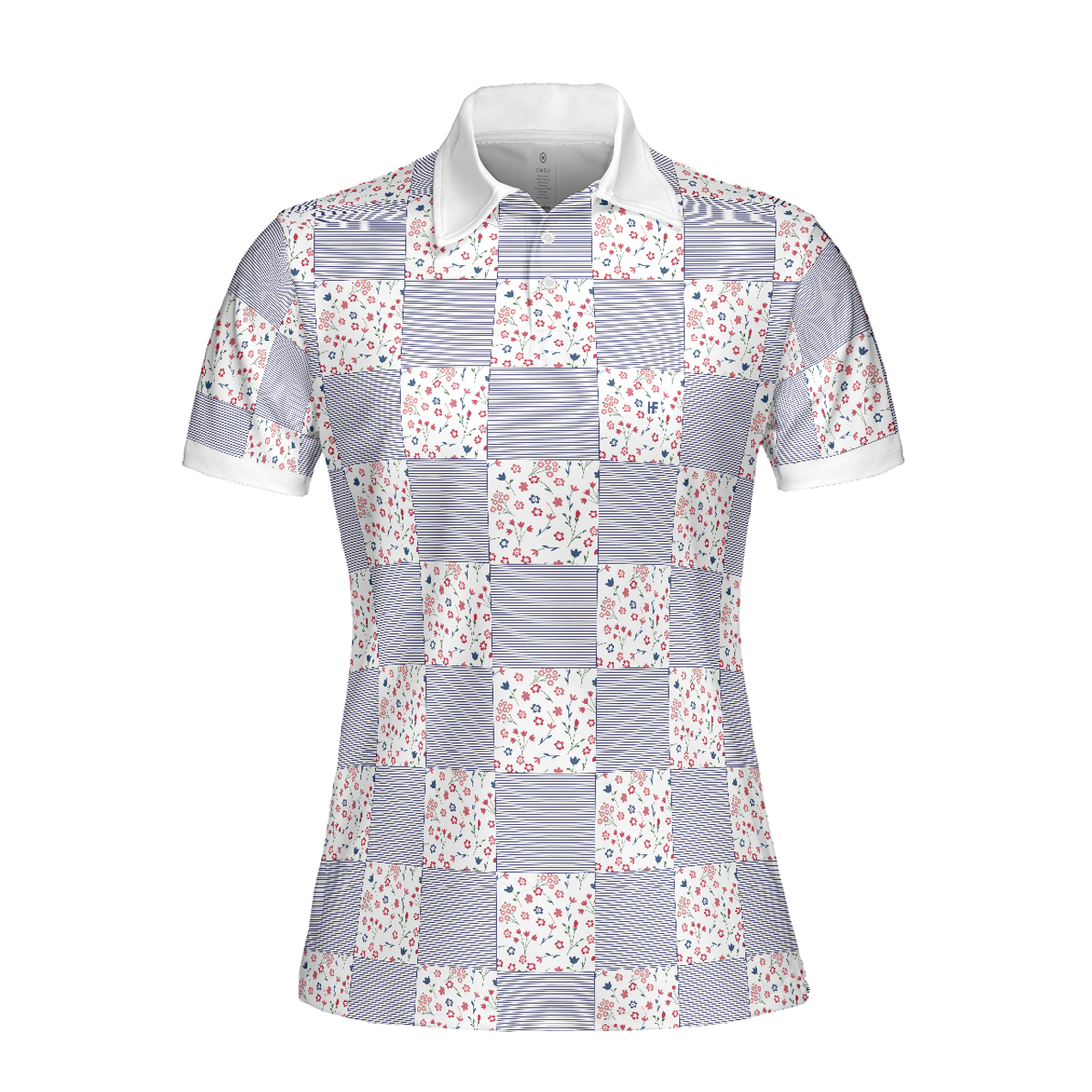 Little Flowers Blue Pink Plaid Short Sleeve Women Polo Shirt