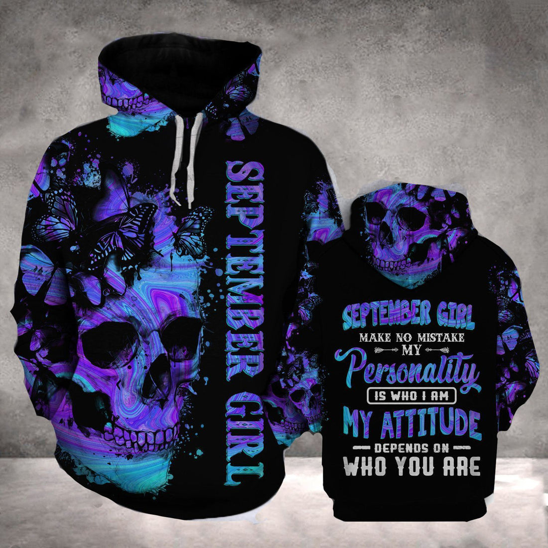 FUNSTUFFPRINT SEPTEMBER GIRL BUTTERFLY MY ATTITUDE 3D Hoodie and Zip Hoodie