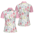 Lovely Pink Floral Tennis Pattern Short Sleeve Women Polo Shirt