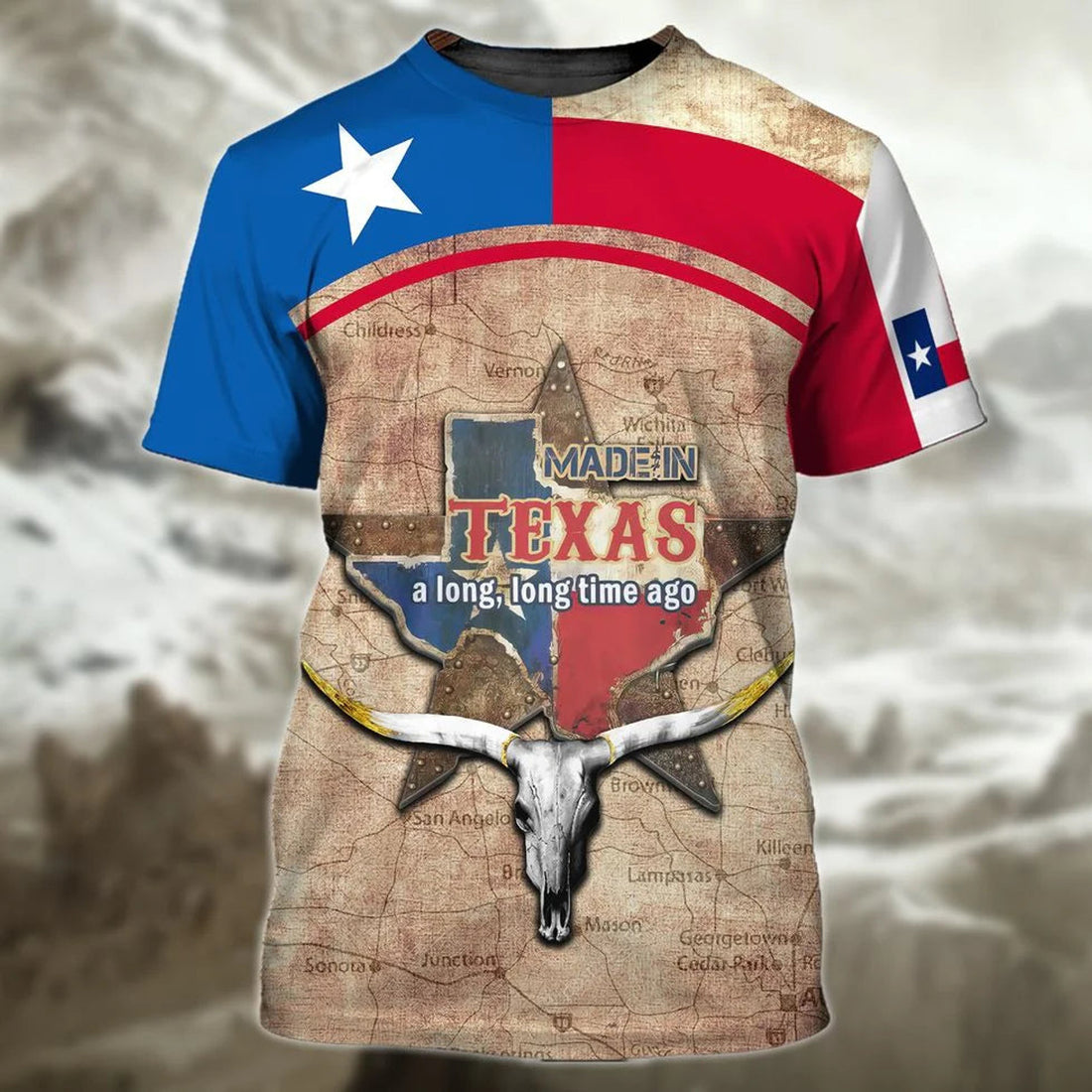 3D T-Shirt With Texas Map, Made In Texas A Long, Longtime Ago Texas Shirt