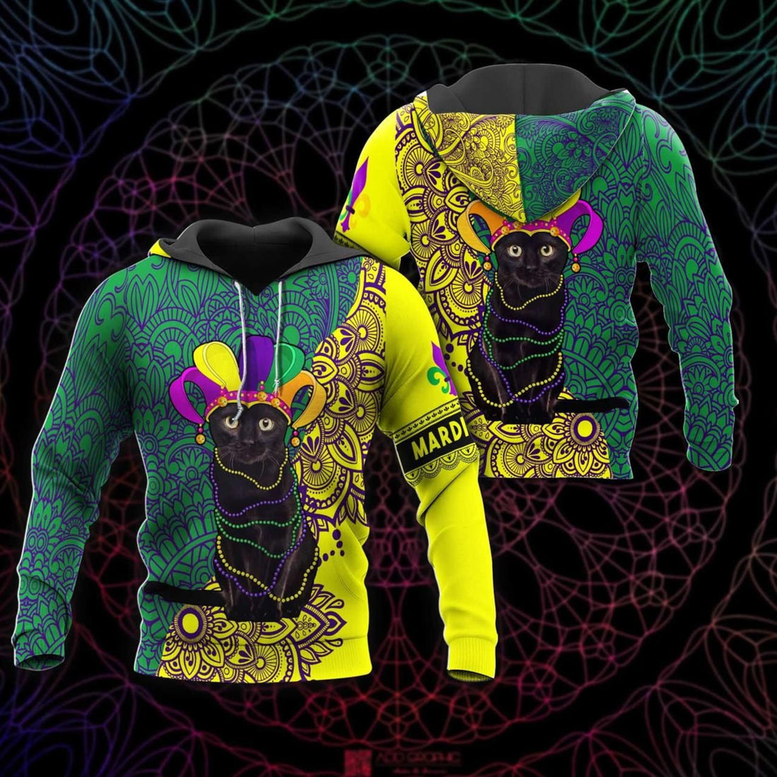 FUNSTUFFPRINT Mardi Gras Cat LHT 3D Hoodie and Zip Hoodie