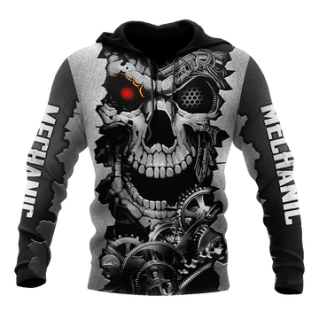 FUNSTUFFPRINT Mechanic Shirt Mechanic Skull 3D Hoodie and Zip Hoodie