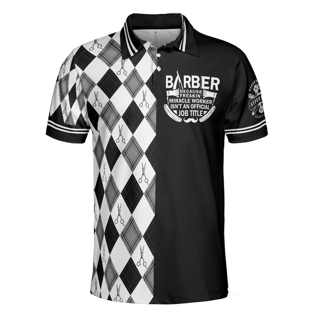 Barber Because Freakin' Miracle Worker Isn't An Official Job Title Men Polo Shirt, Harlequin Pattern Polo Shirt, Best Barber Shirt For Men