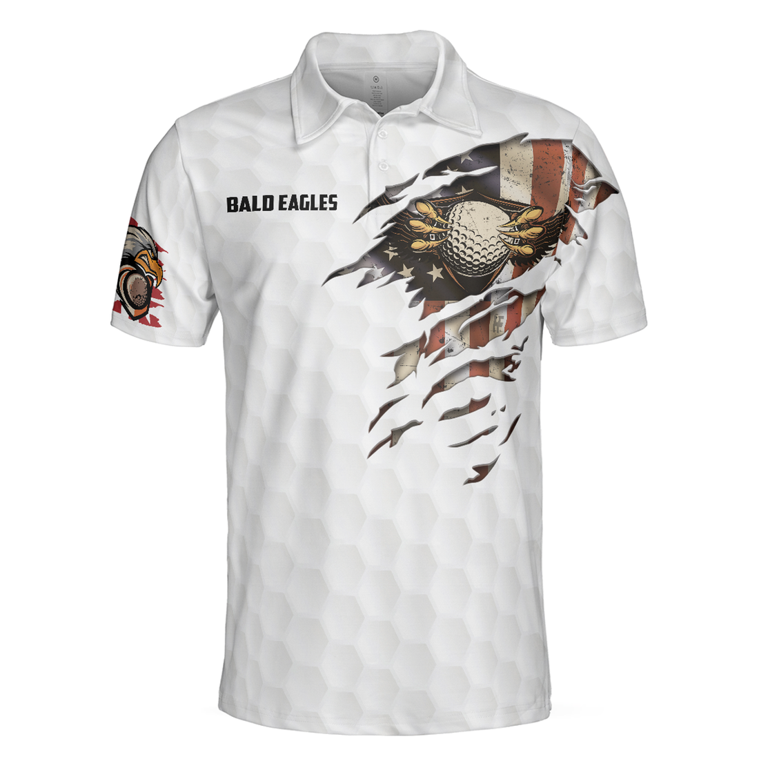 American Flag & Golf Ball Texture Men Polo Shirt, Bald Eagles American Golfer Eagle Golf Ball Texture Patriot Shirt For Men, Gift For Golfers