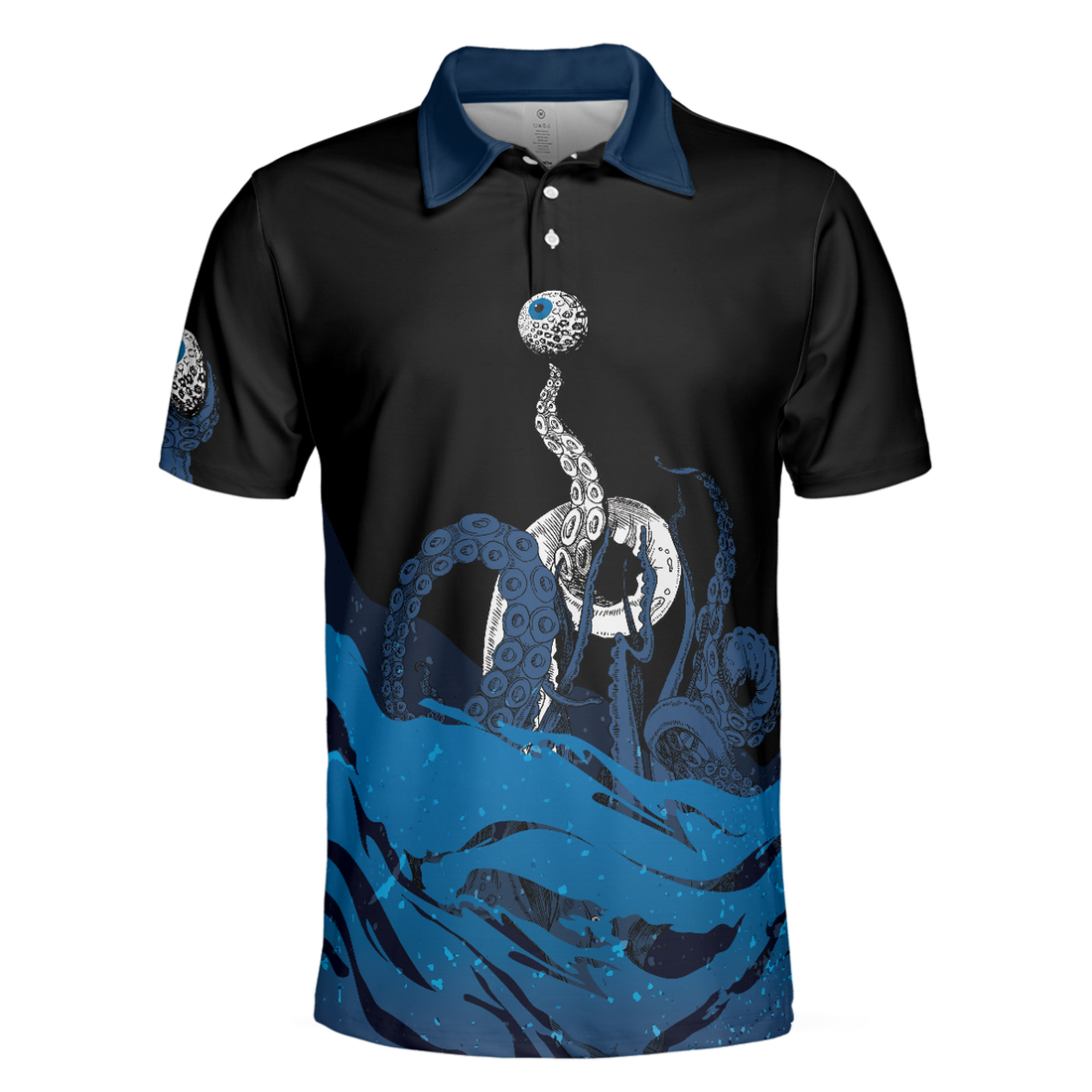 Men Polo Shirt - Blue Sea Octopus Golf Polo Shirt, Eye Golf Ball, Artistic Golf Shirt For Men, Gift For Golfers