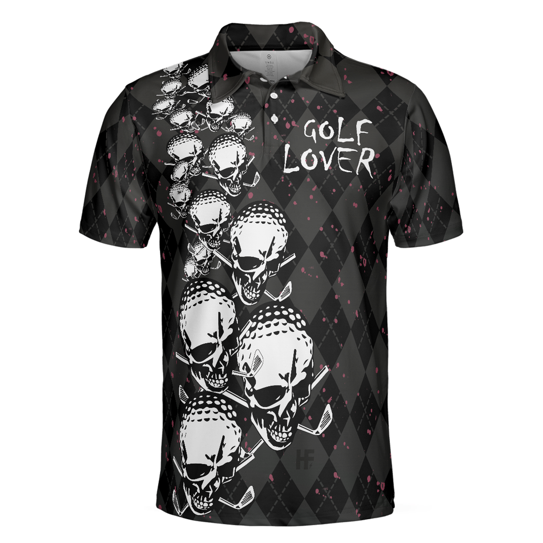 Elegant Argyle Pattern And Skull Golf Lover Polo Shirt, Black Skull Golf Shirt For Men, Best Gift For Men