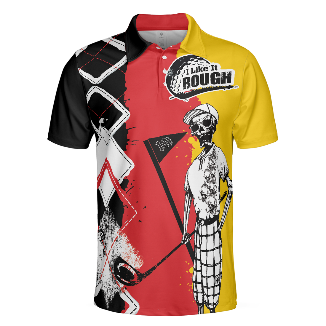 Golf I Like It Rough German Flag Polo Shirt, White Argyle Pattern Skeleton Golfing Polo Shirt, Funny Golf Shirt For Men, Golf Gift For Men