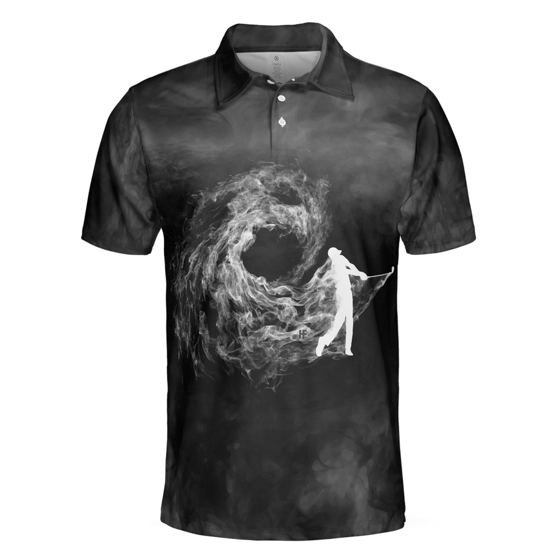 Golfer On Smoke Background Men Polo Shirt, Black Smoke Golfing Polo Shirt, Best Golf Shirt For Men, Best Gift For Golfers