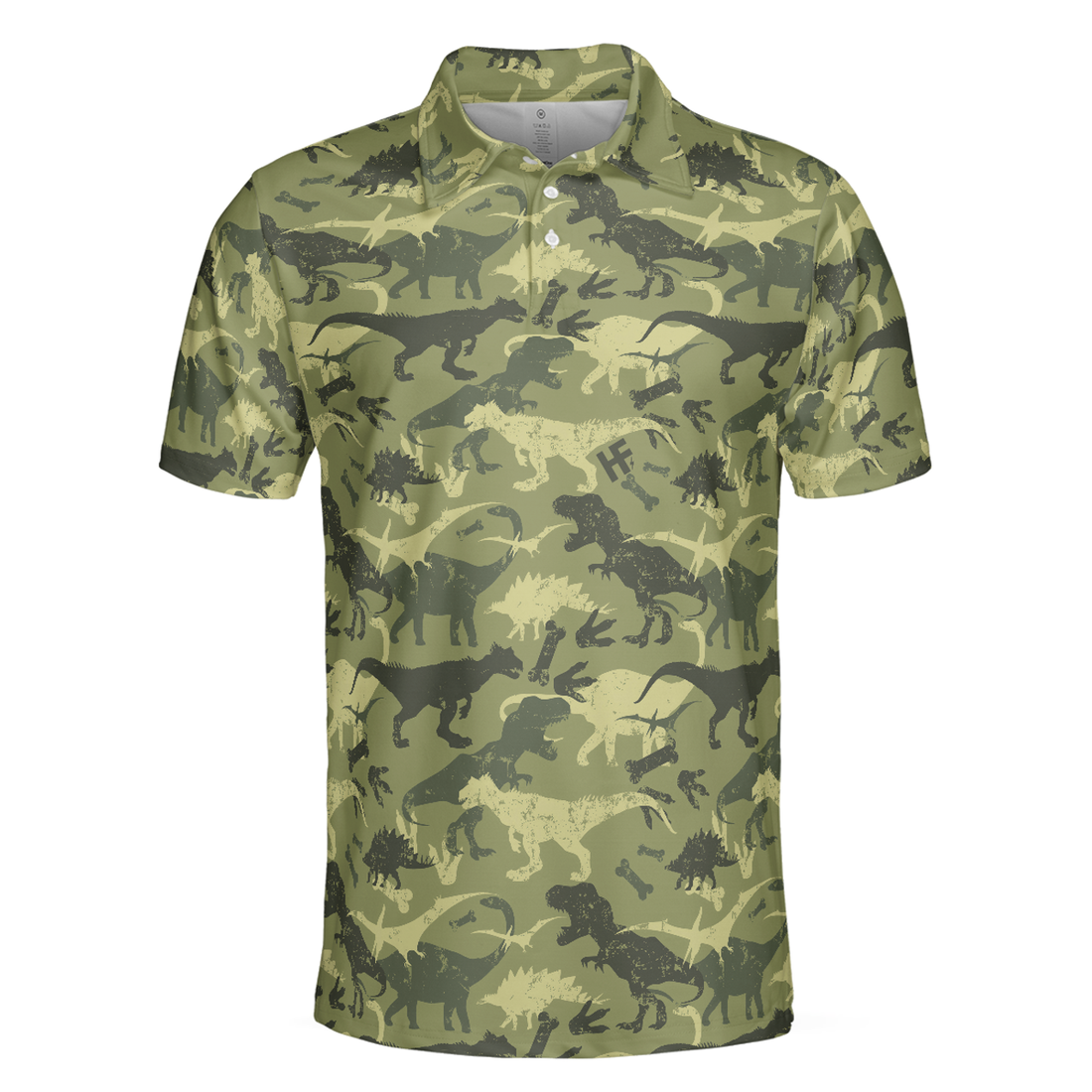 Camouflage Dinosaur Pattern Short Sleeve Polo Shirt, Camo Military Polo Shirt, Best Dinosaur Shirt For Men, Gift for Men