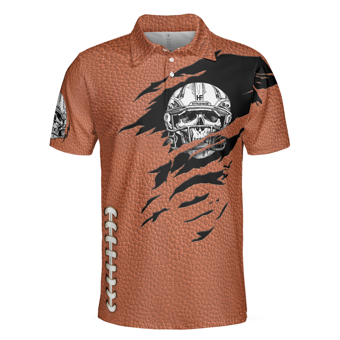 American Football Texture Short Sleeve Men Polo Shirt, Skull Football Player Polo Shirt, Best Football Shirt For Men, Gift For American Football Lovers