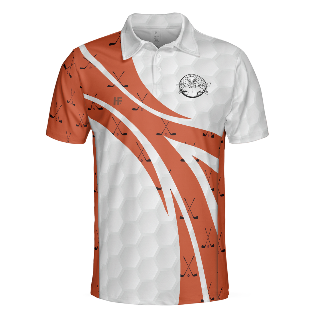 Skull Golfer Seamless Pattern Golf Polo Shirt, White And Orange Golf Shirt For Men, Cool Gift For Golfers - Perfect Gift For Men