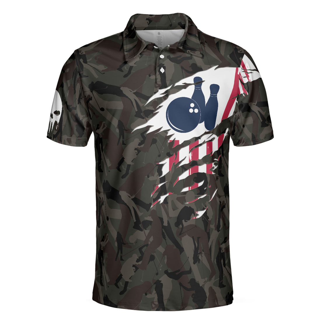 Hand Instruction For Girl And Bowling American Flag Men Polo Shirt, Funny Hand Signs Camouflaged Bowling Polo Shirt For Men, Gift For Patriot Veteran