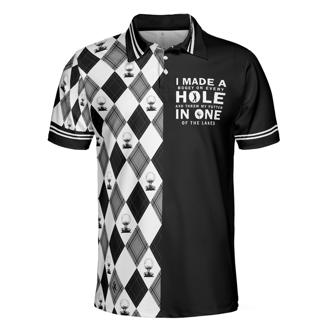 Golf Men Polo Shirt, I Made A Bogey On Every Hole Polo Shirt, Black And White Argyle Pattern Polo Shirt, Cool Golf Shirt For Men