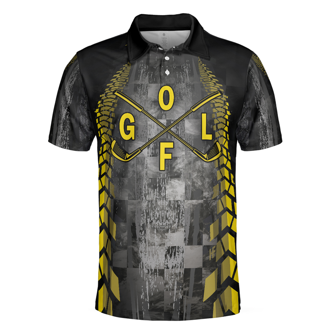 Golf Yellow Pattern Short Sleeve Men Polo Shirt, Checker Pattern Racing Polo Shirt, Best Golf Shirt For Men, Best Gift For Golfers