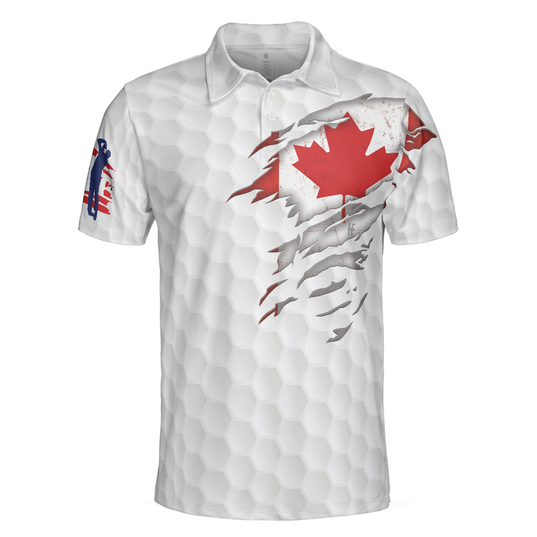 Golf Canada Flag Short Sleeve Polo Shirt, Red Maple Leaf Golfing Polo Shirt, Canadian Golf Shirt For Men