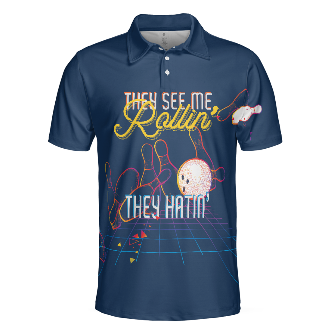 Bowling Men Polo Shirt - They see me Rollin' They Hatin' Polo Shirt, Light Art Bowling Polo Shirt - Perfect Gift For Friend, Family, Bowling Lovers
