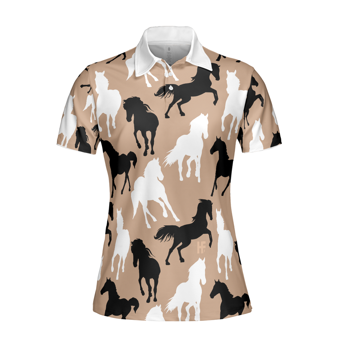 Black Horses White Horses Short Sleeve Women Polo Shirt, Horses Lover Shirt For Ladies