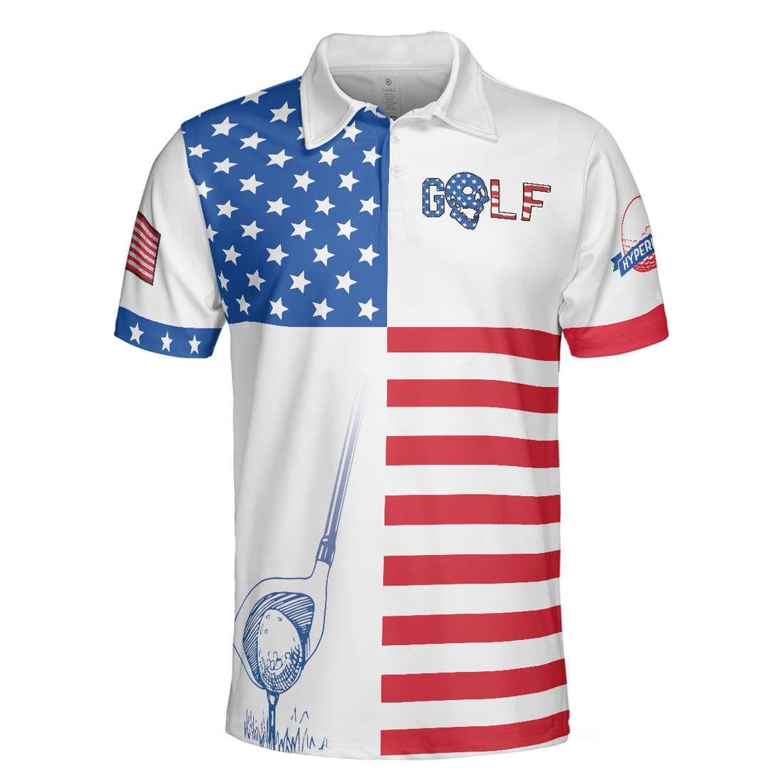 Horizontal Stripes Pattern Short Sleeve Golf Men Polo Shirt, American Flag Polo Shirt, Patriotic Golf Shirt For Men