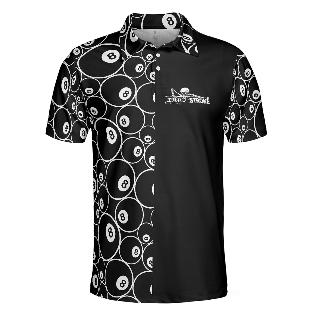 Men Polo Shirt - Billiards Skeleton Dead Stroke Short Sleeve Polo Shirt, 8-ball Polo Shirt, Best Billiards Shirt For Men