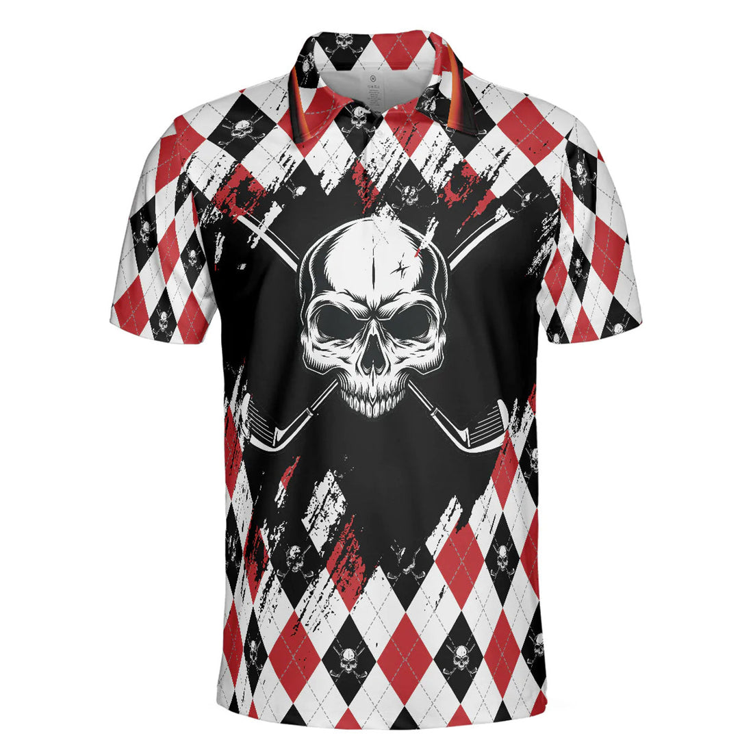 Argyle Pattern Skull Golf Men Polo Shirt, Just Gonna Stand There And Watch Me Golf Shirt For Male