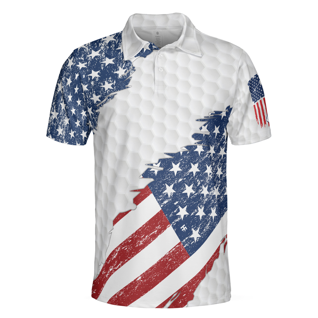 American Flag Ripped Golf Men Polo Shirt, Simple American Golf Shirt Design, Best Golf Gift Idea For American Golfers