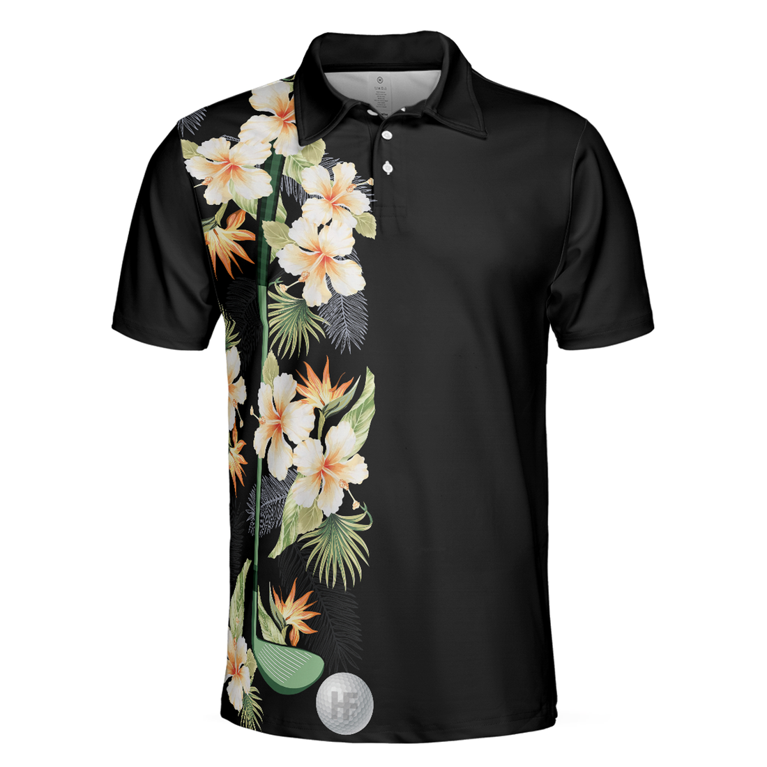 Floral Golf Club And Ball Men Polo Shirt, Wild Floral And Leaves Golfing Polo Shirt, Tropical Golf Shirt For Men